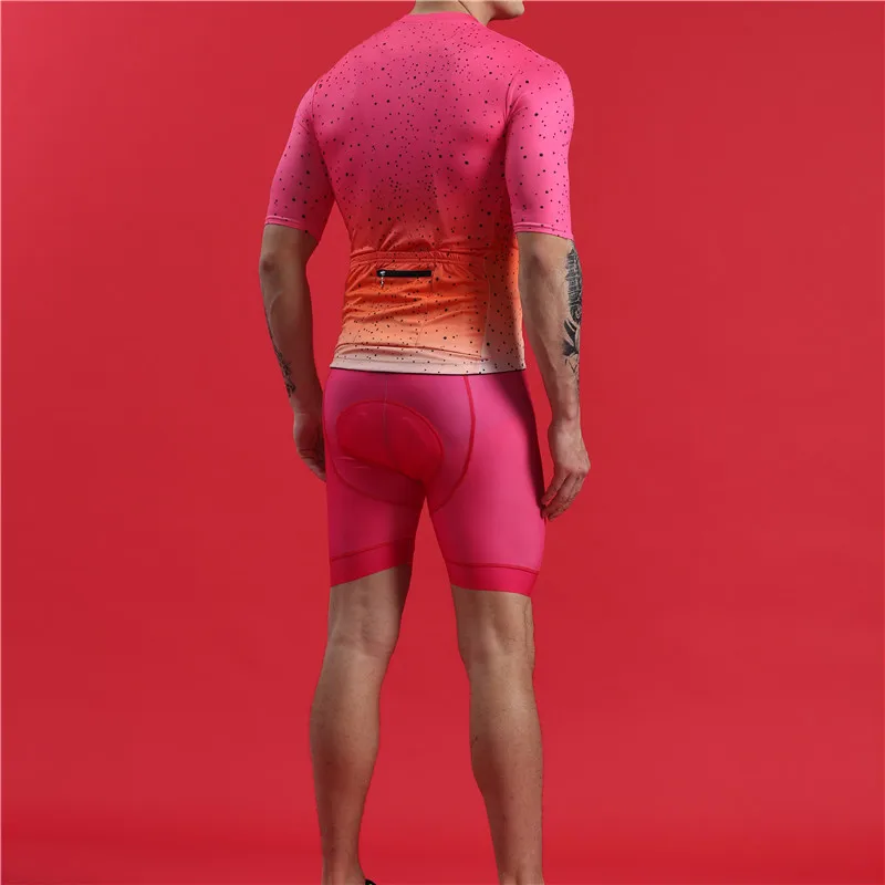 BOESTALK high quality Pants splicing MIT+gel pad cycling set Men short sleeve bicycle equipment triathlon perfect body suit