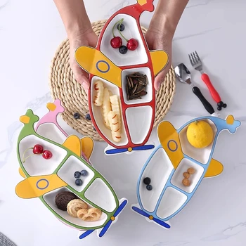 

air plane shape Kids breakfast dish ceramic cartoon children Divided Dinner Plate