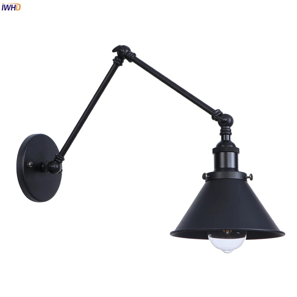  IWHD Black Retro LED Wall Lights Fixtures Wandlamp Iron Swing Long Arm Vintage Wall Lamp Sconces Lo - 32891246283