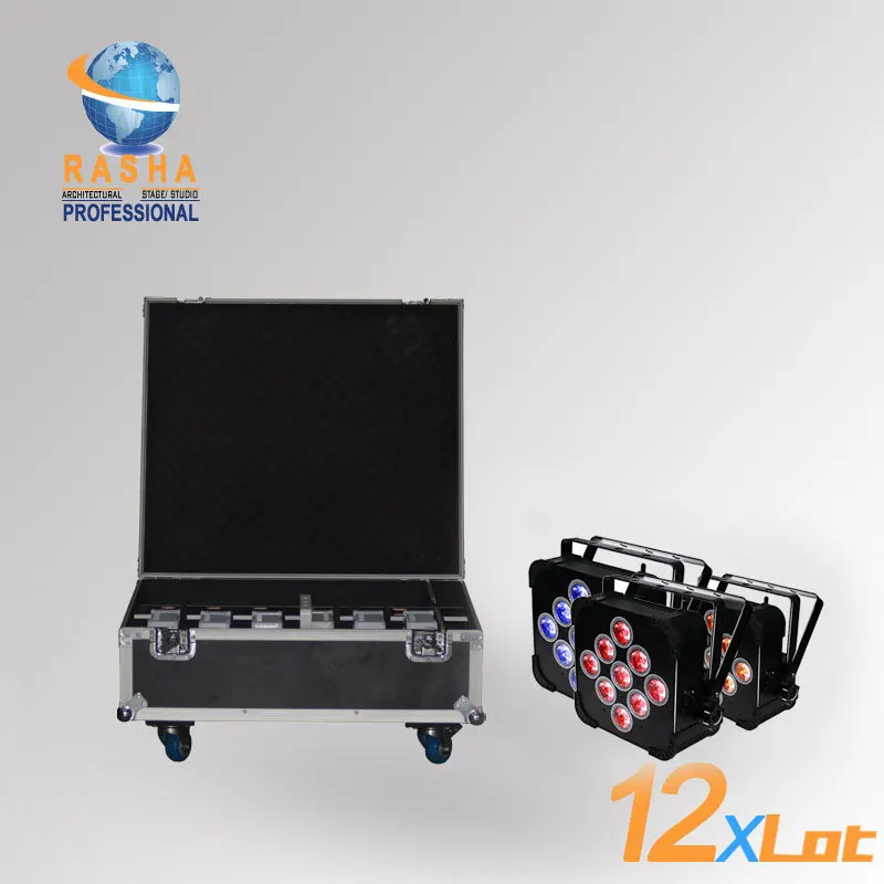 

Rasha 12X LOT High Quality 9*18W 6IN1 RGBAW+UV Battery Powered Wireless LED Flat Par Can,LED Par Light With Charging Road Case