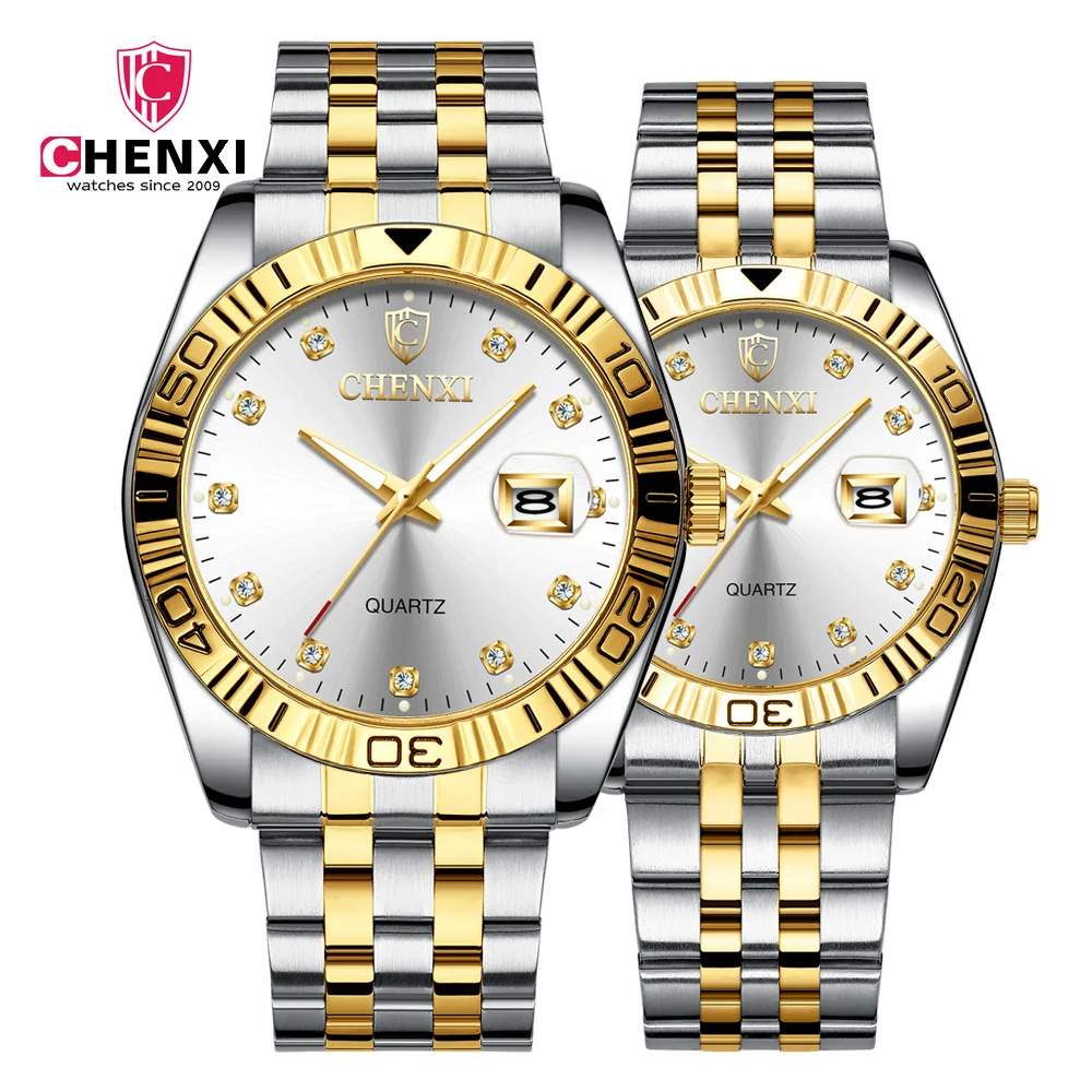

CHENXI Brand Luxury Lover's Watches Women&Men Business Dress Watch Sytlish Rhinestone Steel Strap Couple Quartz Clock Waterproof
