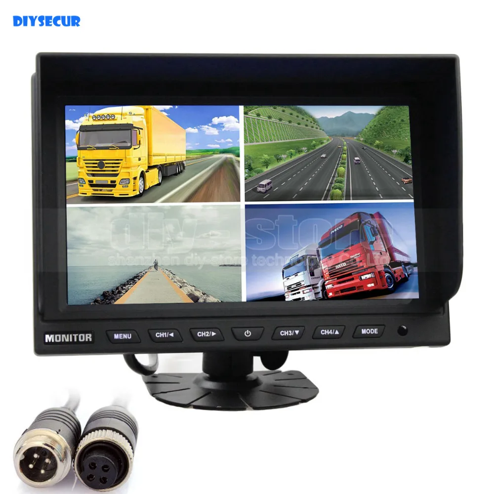 

DIYSECUR 4CH 4-PIN 9 Inch 4 Split Quad LCD Screen Display Color Rear View Montior Car Montior 12V - 24V DC