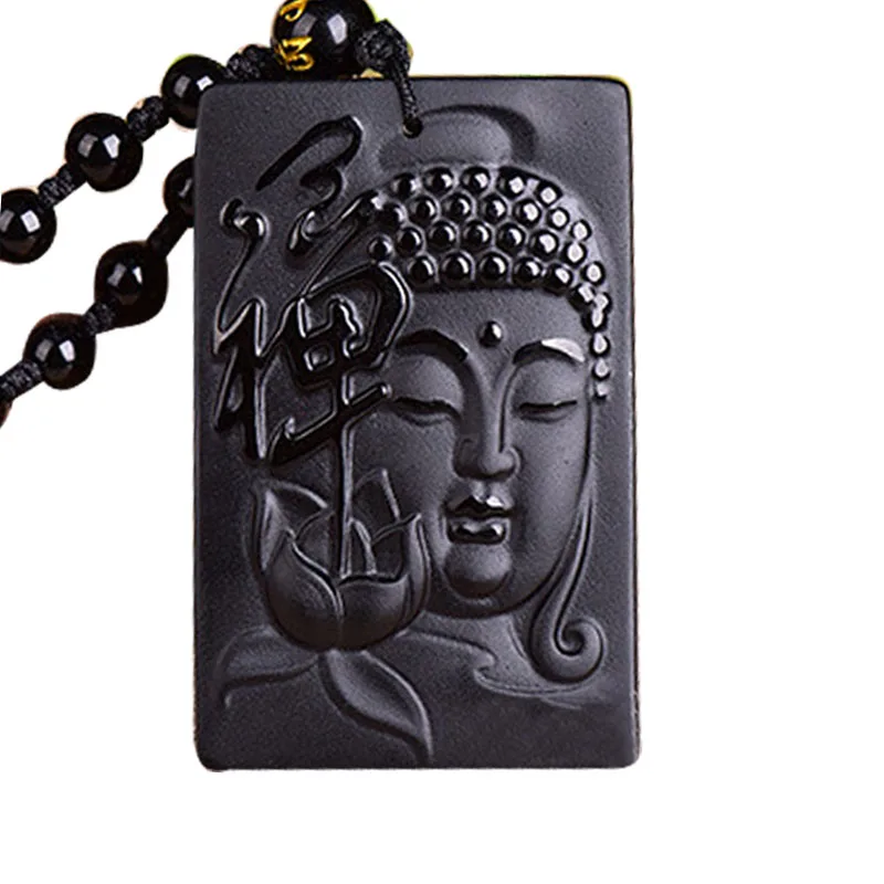 

Drop Shipping Black A Obsidian Buddha Pendant Maitreya ShiJiaMuNi Necklace For Women Men Fine Crystal Jewelry