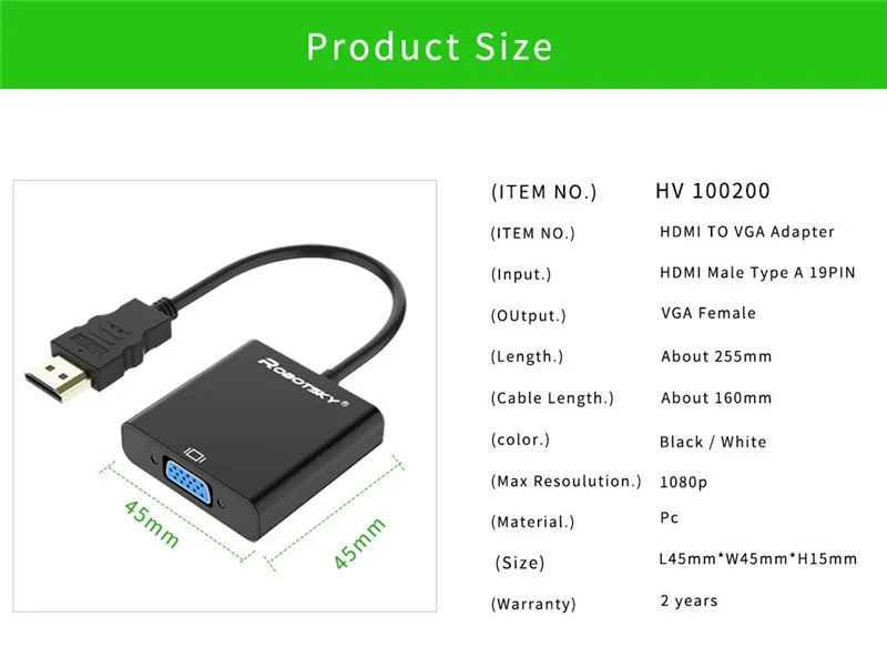 Robotsky HDMI к VGA адаптер цифро-аналоговый av-конвертер кабель для Xbox PS4 ПК ноутбук ТВ коробка к проектору Displayer HD tv