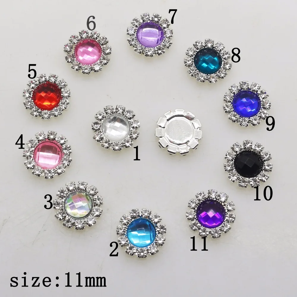 

New Hot 10Pcs 10mm Round Diy jewelry Accessories rhinestones Acrylic pedestal embellishments caps Wedding decoration Mix Color
