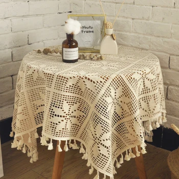 

Nordic Style Garden Petal-like Handmade Crochet Lace Vacuum Round Tablecloth Christmas Table Cloth Lace Tablecloth