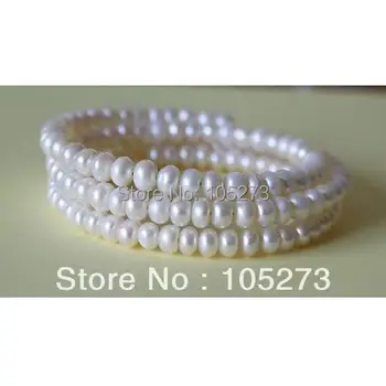 

Charming Stretchable 3Row AA 5-6MM Wired White Color Freshwater Pearl Cuff Bracelet Adjustable Lengt Wholesale New Free Shipping