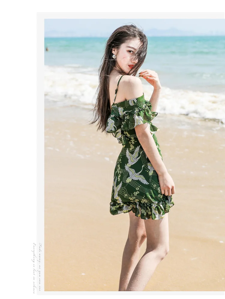 TANG 2019 New Arrival Summer Chiffon Tight Dress Deep V-Neck Floral Print Mini Dress Slim High Waist Beach Dress (17)