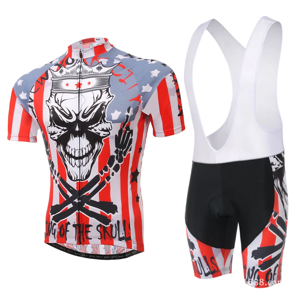 

Cycling Set Men Summer Short Sleeve and Bib Shotrs Red Skull Cool Anti-sweat Bicycle Set Outdoor Sports Bike Clothing Ciclismo