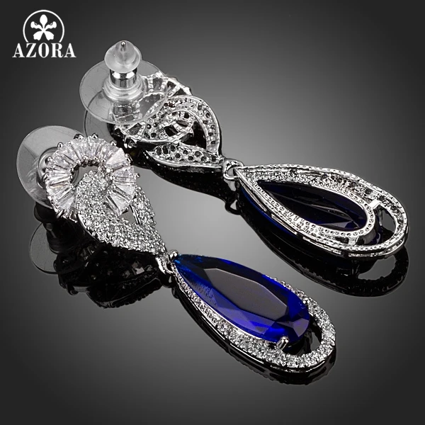 AZORA Sparkling Elegant Princess Top AAA Cubic Zirconia Engagement Drop Earrings TE0108