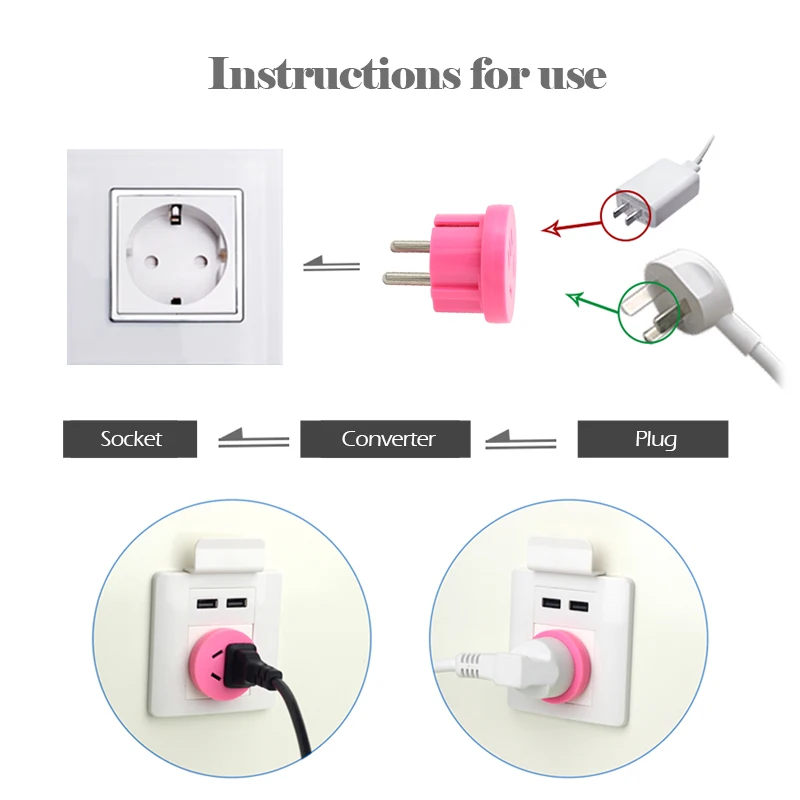 1 шт. штепсельная вилка стандарта США AU в ЕС 2 розетка для круглых штырей, США, Австралию в Европу, для путешествий, настенная штепсельная вилка переменного тока, настенное зарядное устройство, розетка, адаптер, конвертер