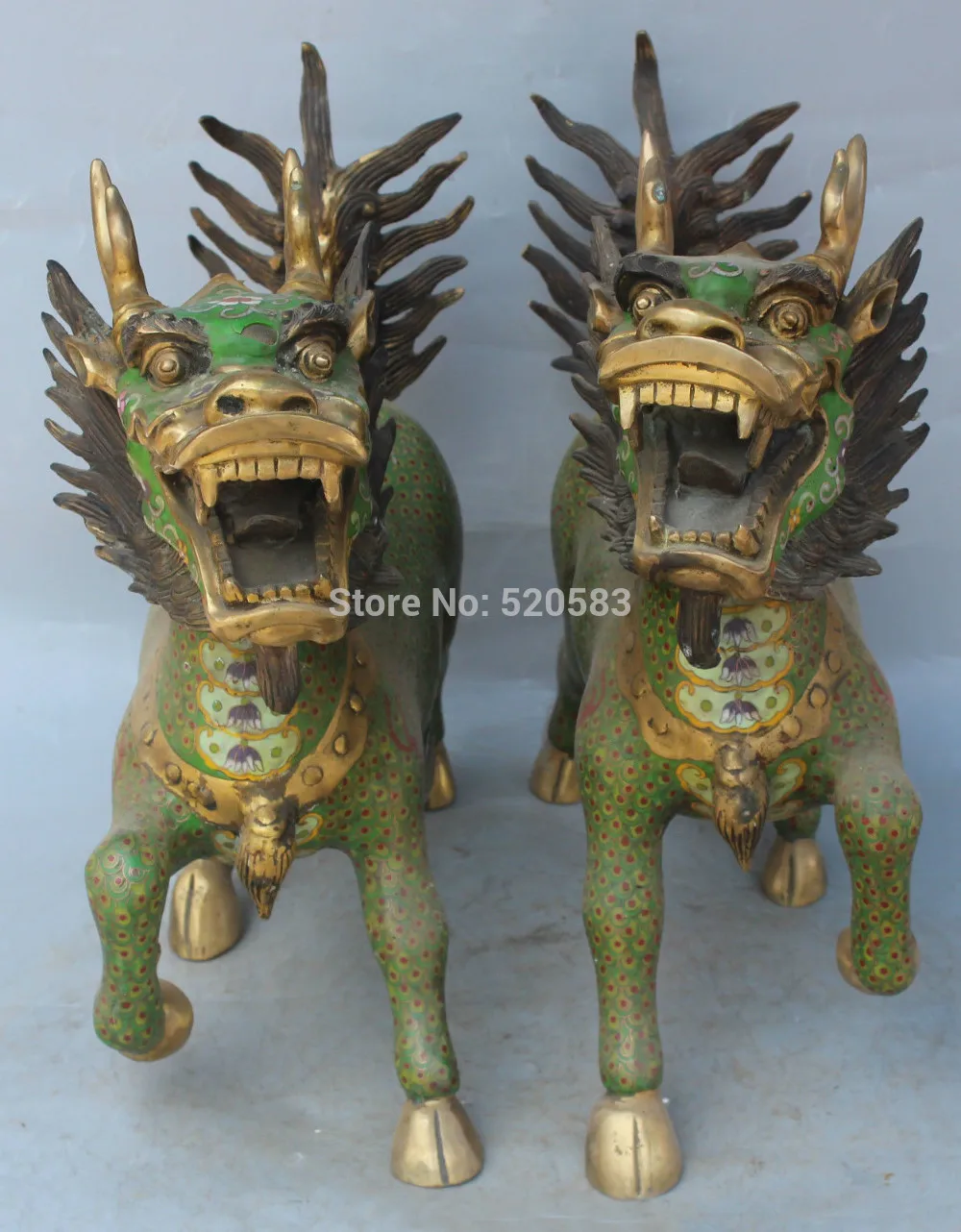 

18"Chinese Cloisonne Enamel Gilt Fengshui Beast Kylin Chi-lin Unicorn kirin Pair