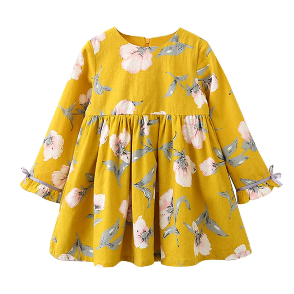 Back zipper Floral Bowknot Party Princess Dresses Toddler Kids Baby Girl Clothes autumn winter Fashion A line mini dress gift
