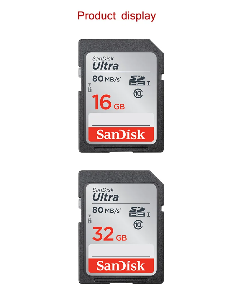 SanDisk Ultra разъем для SD карты со шлейфом 16 GB 32 GB SDHC 64 GB 128 GB SDXC C10 высокое Скорость 80 МБ/с. уш-1 SD карты Поддержка для Камера