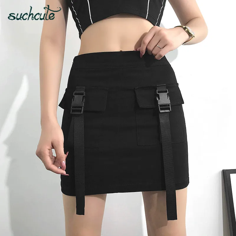 

SUCHCUTE Black Skirt For Women In a Cage High Waisted Harajuku Jupe Punk Streetwear Falda Dancing Korean Style Sweat Mini Skirts