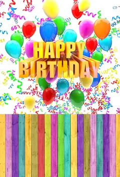 

Vinyl happy birthday balloons wood photography backdrops printed newborn baby background for photo studio