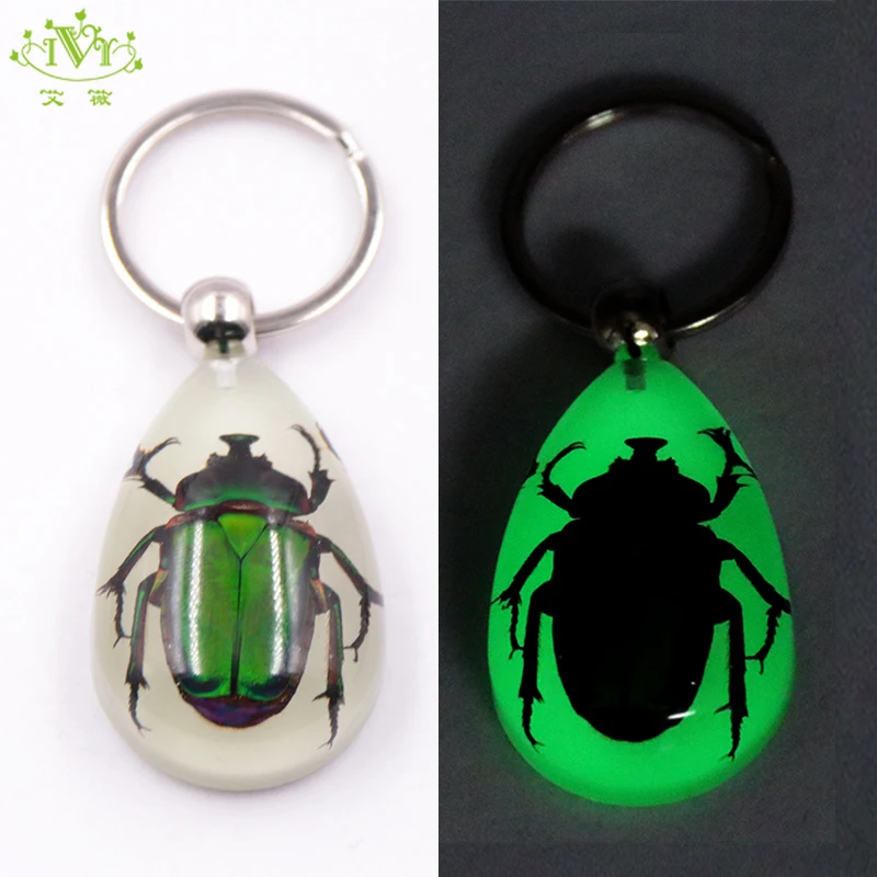 IVR светящийся в темноте настоящий брелок для ключей с насекомыми Светящийся Ручной работы из смолы Натуральный Зеленый Жук брелок уникальный брелок для женщин и мужчин