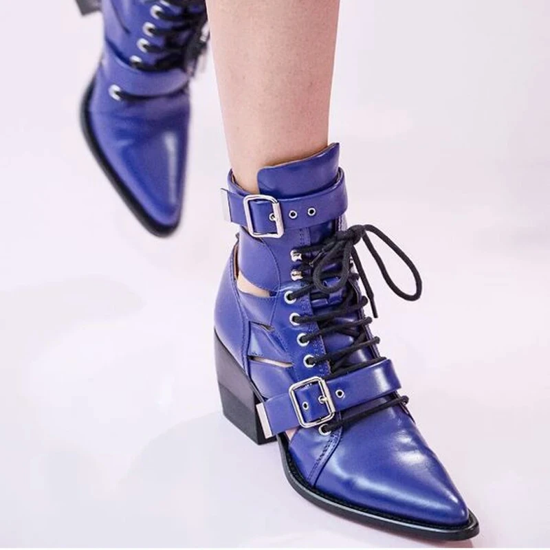 As Lacets Serpent À Pointu Chunky as Habillées Chaussures Motif Boucle Pic Creusent Plissé Coins Bottines Hauts Femmes Pic Courtes Talons Bout 4n1qw5Tz