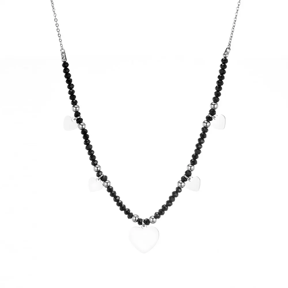 

Stainless Steel Small Heart Charms Necklace For Women Black Crystal Chains Choker Necklace Elegant Bijoux Fashion Jewelry 2019