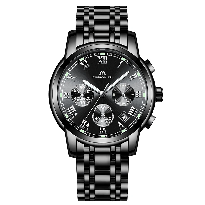 MEGALITH часы для мужчин модные повседневные кварцевые часы для мужчин ремешок из натуральной кожи Бизнес водонепроницаемые часы для мужчин Relogio Masculino - Цвет: all black steel