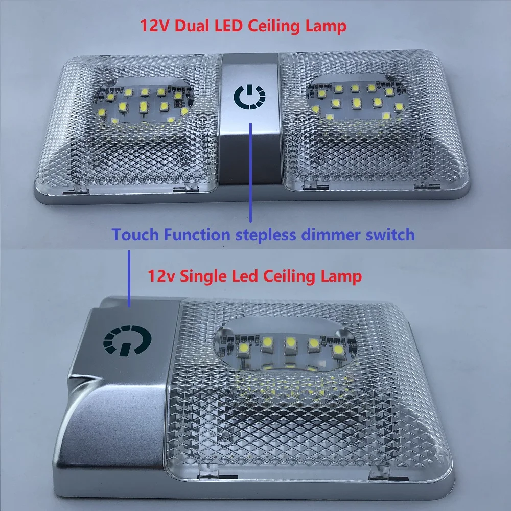 

12v LED Rectangular Ceiling Lamp Touch Function Dimmer Switch Cool White Interior Roof Spotlight Marine/Yacht RV Caravan Reading