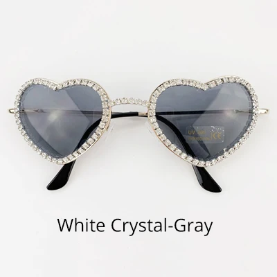 Ralferty шикарные хрустальные Солнцезащитные очки женские брендовые дизайнерские солнцезащитные очки в форме сердца женские градиентные солнцезащитные очки с разноцветными линзами G1712 - Цвет линз: White Crystal-Gray