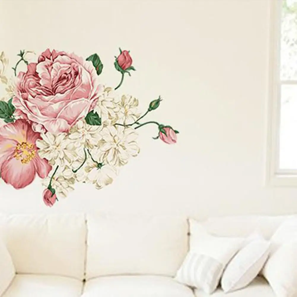 AsyPets Elegant Peony Flower Sticker Wall Decals for Bedroom Living Room Decorative 25in Wall