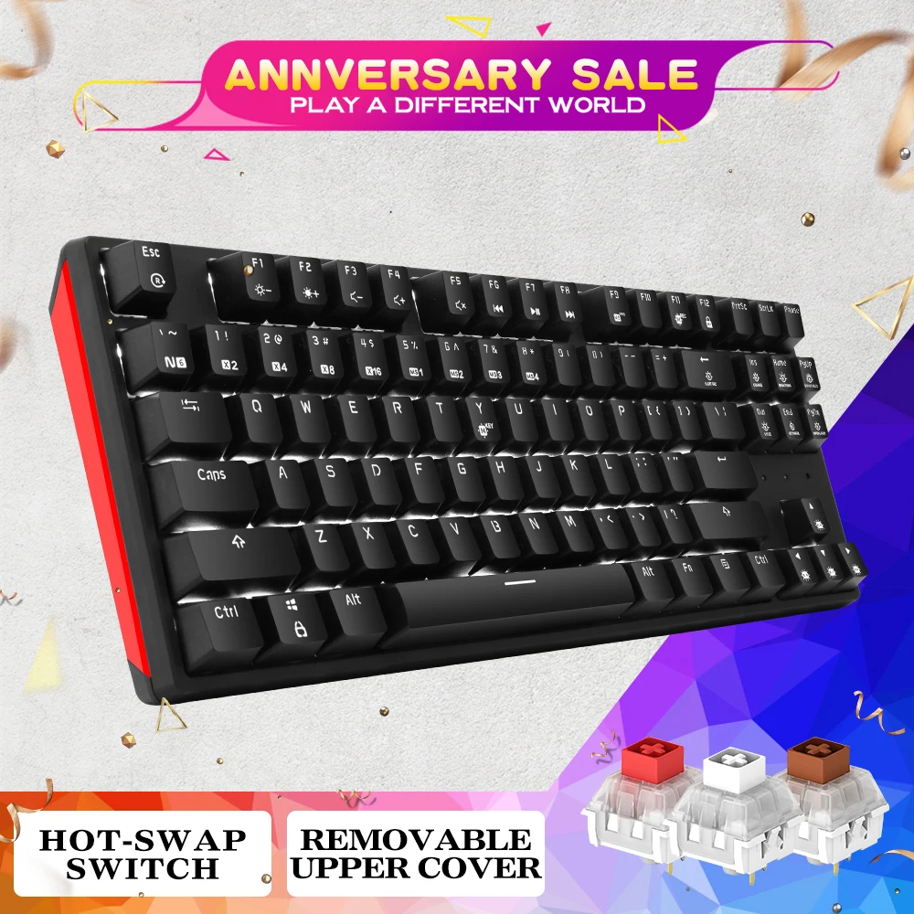 HEXGEARS 87 clave intercambiables en caliente Teclado mecánico impermeable Kailh caja de interruptor de Teclado Gamer teclado con iluminación de fondo - 1