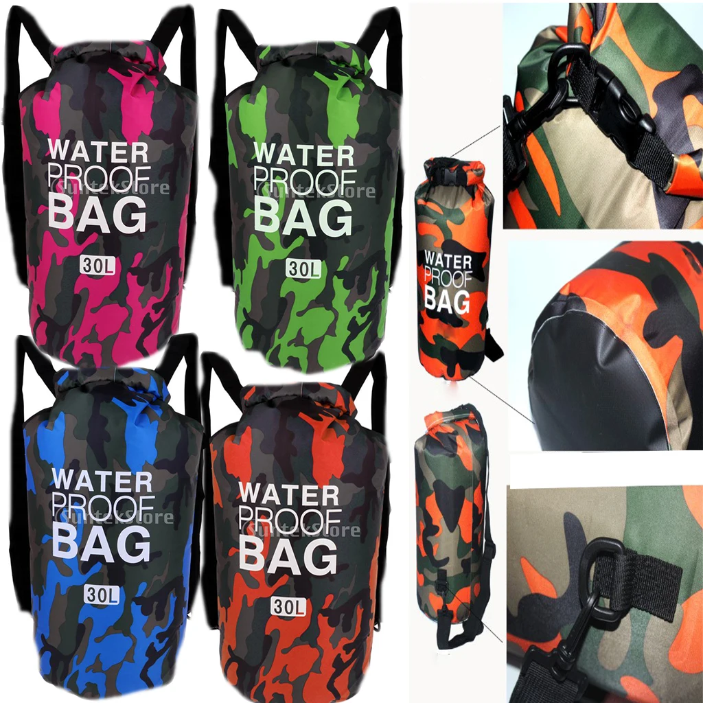 Морской каяк каноэ лодка 30L ПВХ водонепроницаемая сумка мешок водонепроницаемый плавающий сухой сумки для снаряжения Рюкзак-мешок Кемпинг Туризм плавать Камуфляжный гидрокостюм