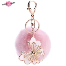 Fashion Keychain Rhinestone Butterfly Fluffy Rabbit Fur Ball Bag Pendant Alloy Car Key Chain Ring Holder Jewelry Chaveiro Gift the legend of zelda keychain blue red heart crystal key ring holder fashion car chaveiro game key chain pendant gift jewelry