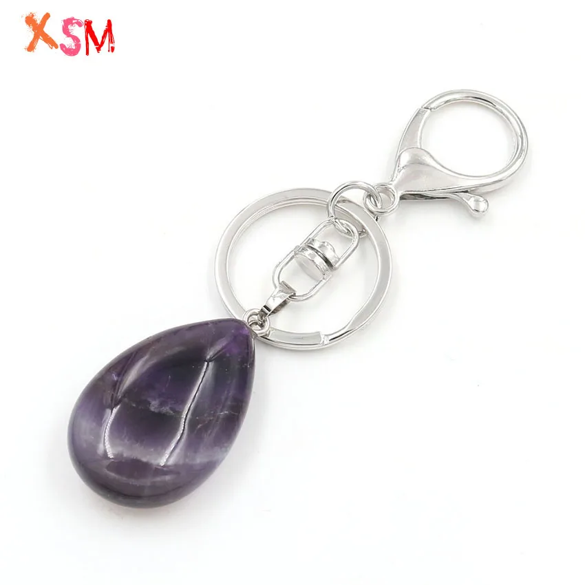 

xinshangmie Natural Crystal Stone Water Drop Pendant Car Keychains for Ladies Men Bag Decoration Keyrings Buckle Fashion Jewelry