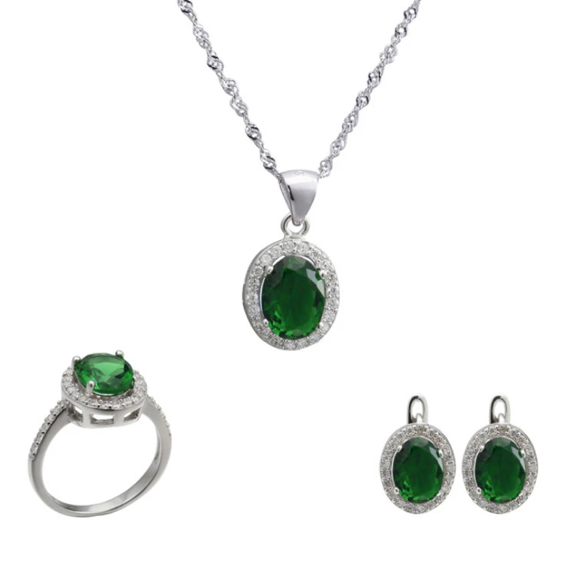 

Jewelry Sets 925 Sterling Silver Stud Earrings Necklace Ring For Women Valentine Gift Fine Jewelrys 45cm Silver Chain R161