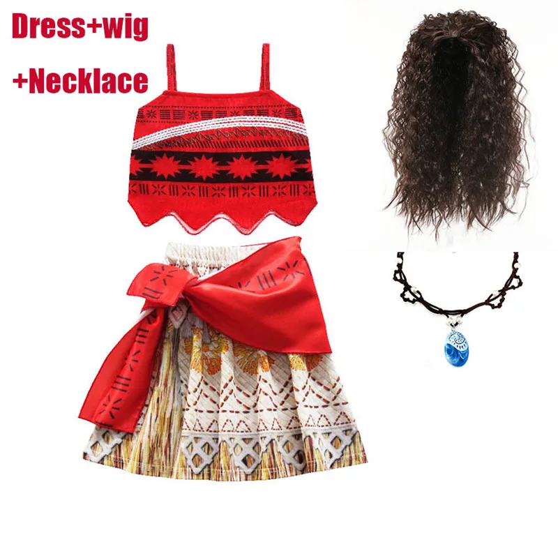 

Halloween Moana Princess Cosplay Party Costume for Vaiana dress + Necklace + Wig Suit Costumes Clothes Kids Girls Gifts Clothing