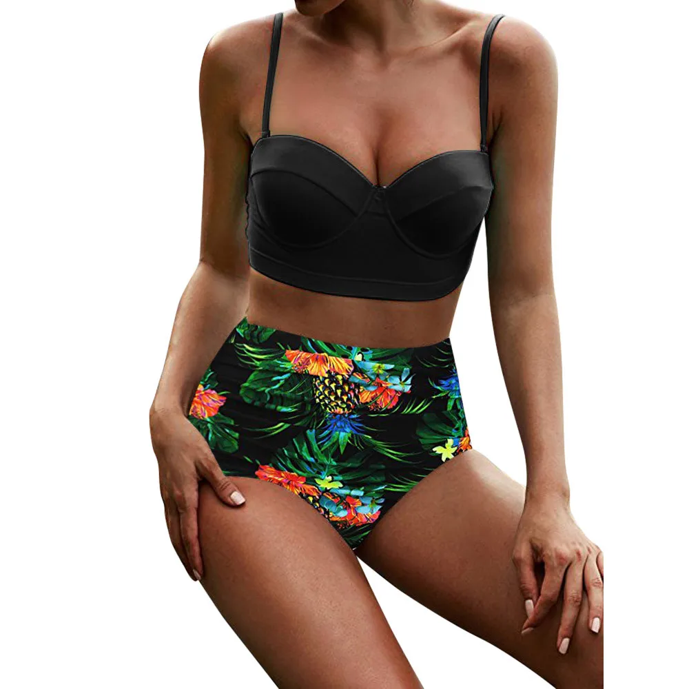 

Two Piece Swimsuit Sling High Waist Printed Swim Trunks National Wind Swimsuit Bikini Swimsuit Plus size#YL