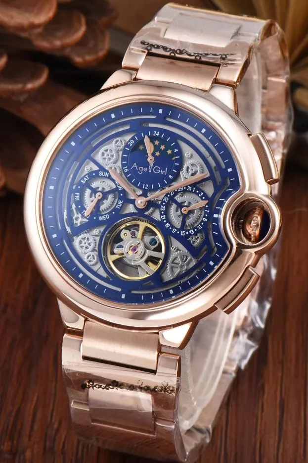

Luxury Brand New Automatic Mechanical Men Watch GMT Silver Black Rose Gold Daydate MoonPhase Watches Black Blue Tourbillion AAA+