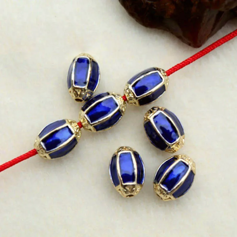 

TJP 5pcs Gold Enamel Blue Waist Spacers Beads for Bracelets DIY Jewelry Making Findings Hand String Buddha Beads Accessories 9mm