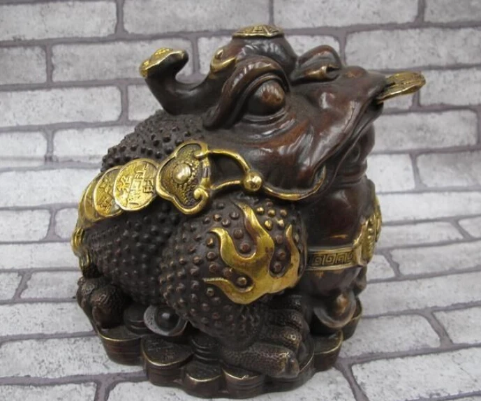 

free China Folk Feng Shui Bronze Copper Lucky Wealth spittor Toad gold-plated toad Statue fast
