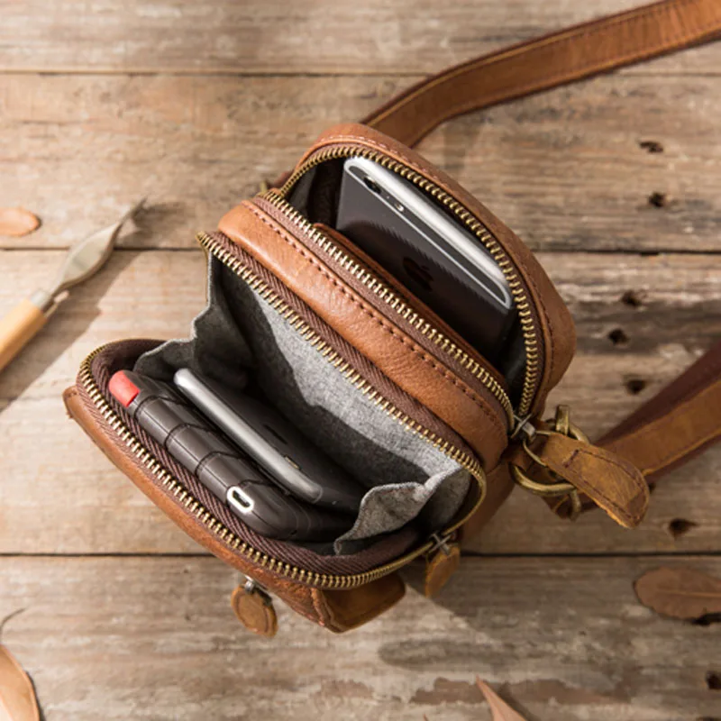 AETOO Casual Bag Crossbody Outdoor Sports Leather Pocket Shoulder Bag Mini Bag Men's Leather Small Man Bag