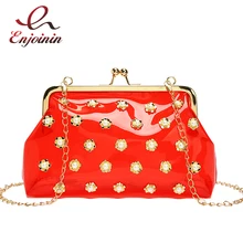 Красный и зеленый цветок ПВХ шипованных пельменей Дамская Повседневная модная клатч сумка через плечо женская сумка сумочка Сумочка цепочка кошелек