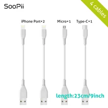 SooPii для Lightning iPhone короткий кабель 9 дюймов Micro usb type C короткие кабели для нескольких портов зарядная станция 4 шт