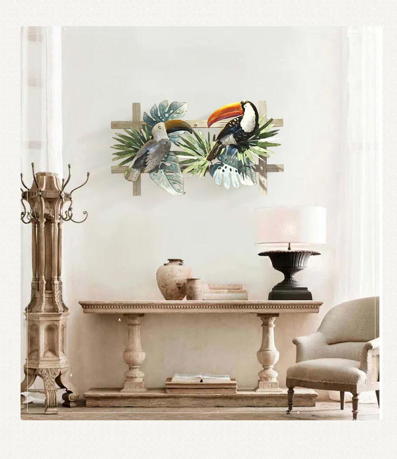 Креативные кованые тропические цветы птицы настенный орнамент украшение для дома крыльцо диван фон 3D Наклейка на стену ремесла