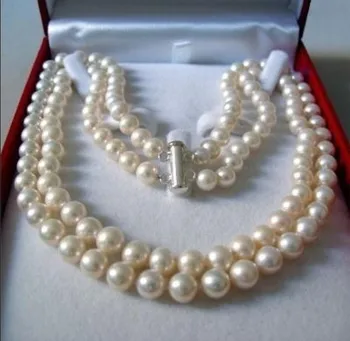 

2 Rows 8-9MM WHITE AKOYA SALTWATER PEARL NECKLACE 17-18" beads jewelry making Natural Stone