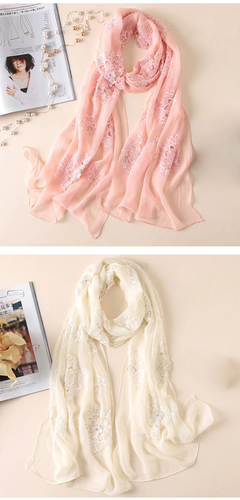 Чистый Шелковый шарф, модный женский шарф с вышивкой, натуральный шелк, шарфы для, мягкие женские пашмины шали, бандана, шарф хиджаб