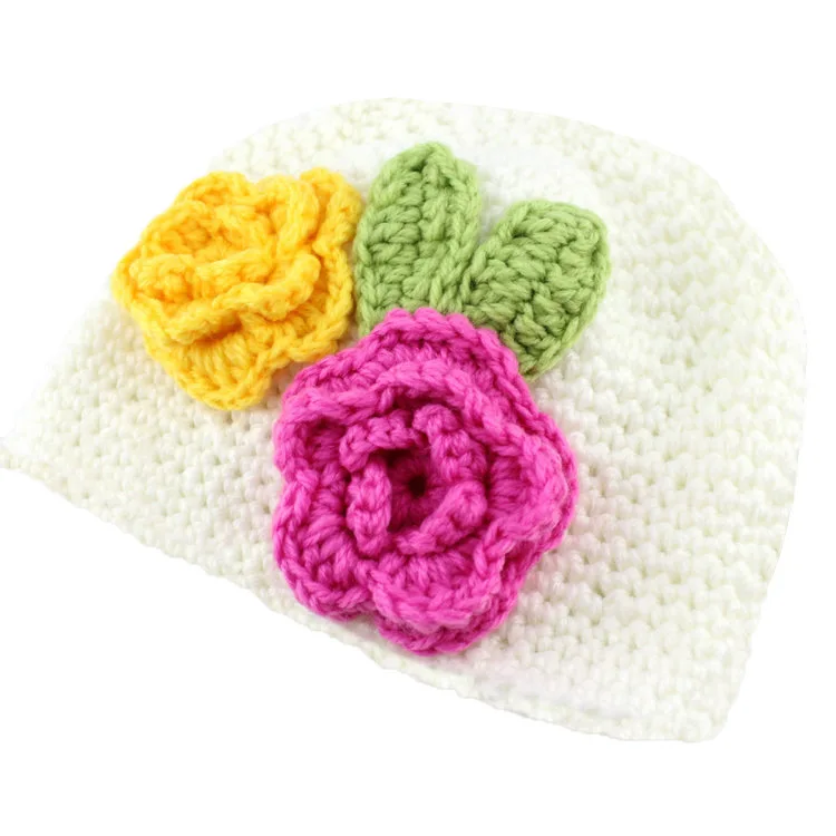 Вязание ручной шерсть для малышей и детей постарше два цветка Кепки Hat милый подарок wmz-1007