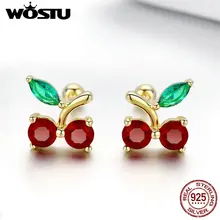 WOSTU корейские модные серьги-гвоздики в форме вишни 925 пробы серебряные циркониевые золотые маленькие серьги для женщин Свадебные стильные ювелирные изделия FIE543