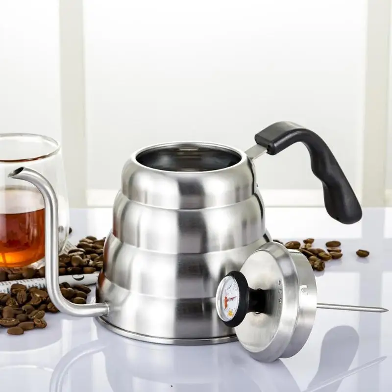 

1L/1.2L Stainless Steel Drip Coffee Pot Pour Over Coffee Kettle Chemex Kettle Kitchen Home Cafe Coffee Kettle With Thermometer