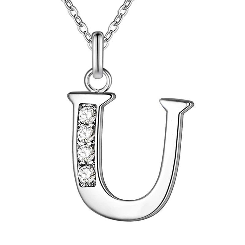 Ожерелье с подвеской с надписью "имя" для женщин и мужчин, с алфавитом от А до Я, серебряный цвет, 925, CZ покрытие, модное ожерелье, цепочка с цепочкой, ювелирное изделие - Окраска металла: U