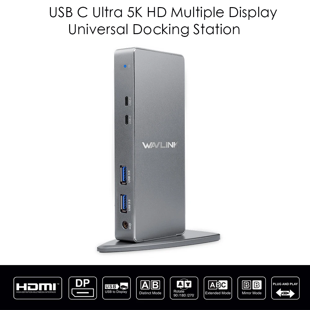 Wavlink док-станция для ноутбука Универсальный USB C HDMI HD несколько дисплей ультра 5 к вертикальный алюминиевый гигабитный Тип C USB3.0 для MAC