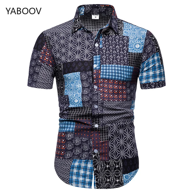 Летняя гавайская рубашка с коротким рукавом для мужчин, хлопковое узкое, с цветочным принтом, повседневные рубашки, большие размеры 4XL 5XL