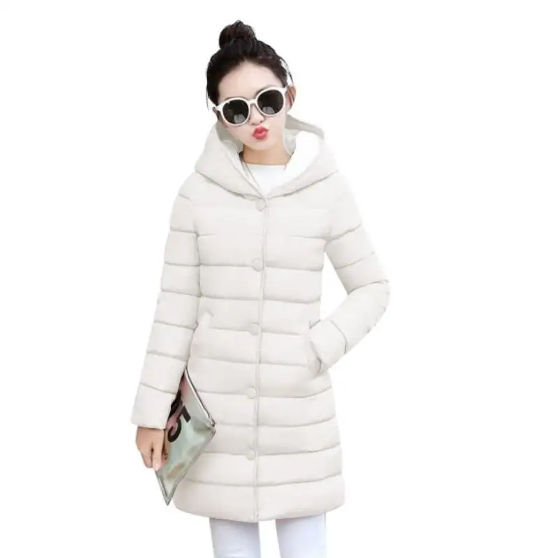 Новинка, зимняя женская куртка, хлопковое пальто с капюшоном, пуховики, женские длинные парки, модная Толстая теплая верхняя одежда, chaqueta mujer - Цвет: Beige 2
